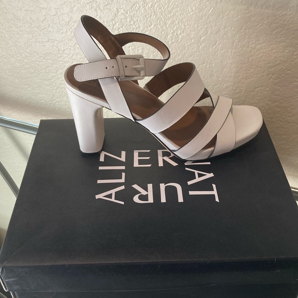 Naturalizer White Strappy Block Heel Sandals